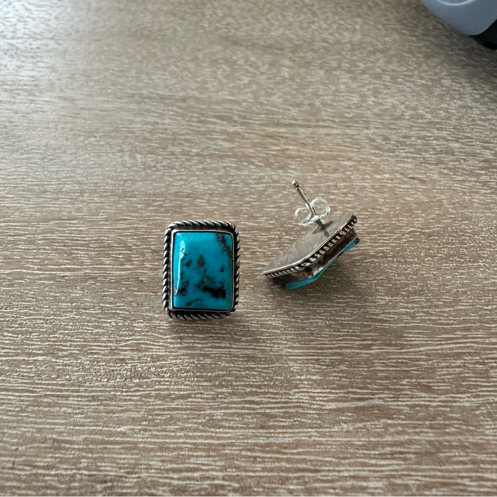 Vintage Turquoise & Sterling Silver Post Earrings